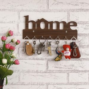 Trioostar Premium Home Keys Wooden Key Holder (29 cm x 13.5 cm x 0.4 cm, Wood) 7 Hook - Decorative Items for Home Decor (Brown)