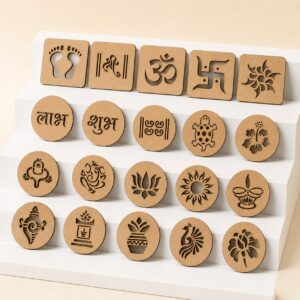 MDF Rangoli Stencil Kit 20 Design | Wooden Diwali Rangoli Templates for Entrance, Temple & Home Decor | Chapa