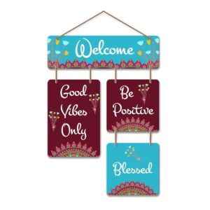 Artvibes Be Positive Blessed Welcome Wooden Wall Hanger for Gateway | Quotes Decor Item | Door Quotes Hanging | Wall Poster | Modern Decor Items | Gift Items for Home Decor