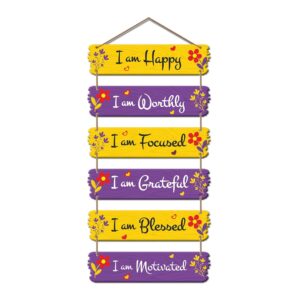 Decor Smart I Am Happy Worthy Focused Grateful Blessed Motivated Wooden Wall Hanging | Inspirational Quote Hanging Wall Decor | MDF Decorative Sign for Home Positivity & Room Decoration