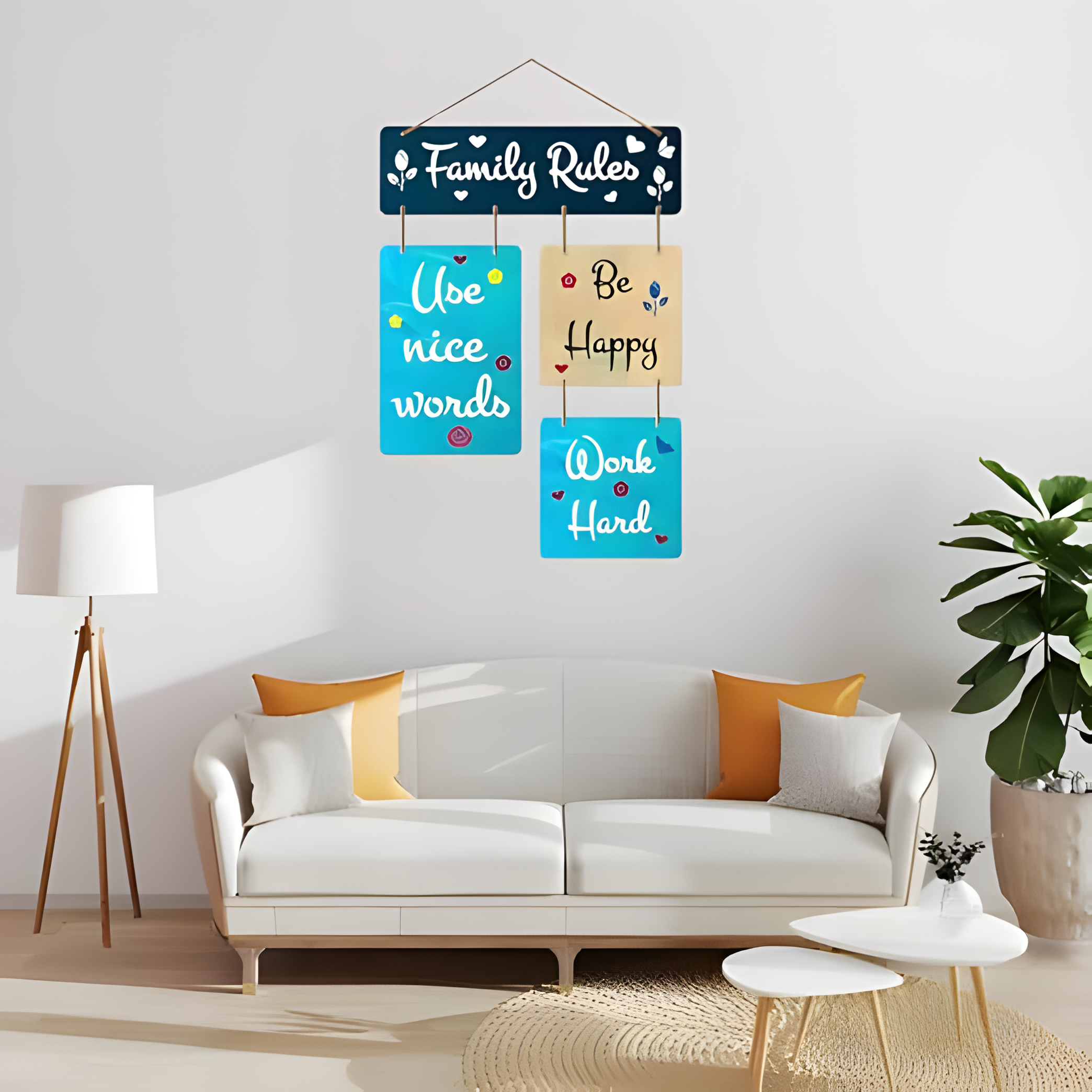 Family Rules Handcrafted Wall Hanging Art | Ideal for Wall Decor Living Room, Bedroom, Home Decor, Office Decor, and Gifting Items | Wall Hanging Decor