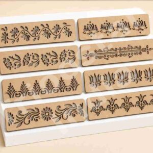Traditional Border Rangoli Stencil Set pack of 8 | Reusable MDF Wooden Floral, Lotus & Ornamental Designs for Floor Decoration.