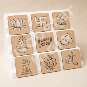 Traditional Wooden Rangoli Stencil Set | MDF Religious Kolam Chapa for Diwali, Navratri, Muggulu, Alpana, Pongal, Temple Decoration & Daily Pooja