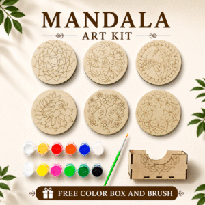 Mandala Art Kit for Kids & Adults | MDF Wooden Craft Kit with Colors, Brush & Mandala Designs | Kids Art & Craft Activity, Hobby Kit, Return Gift & Home Décor